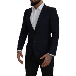 Blue Wool Single Breasted Coat Blazer