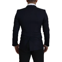 Blue Wool Single Breasted Coat Blazer