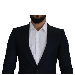 Blue Wool Single Breasted Coat Blazer