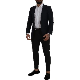 Blue Wool Single Breasted Coat Blazer