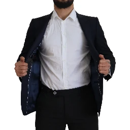 Blue Wool Single Breasted Coat Blazer