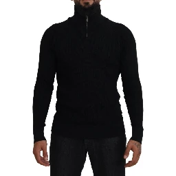 Black Silk Turtle Neck Pullover Sweater