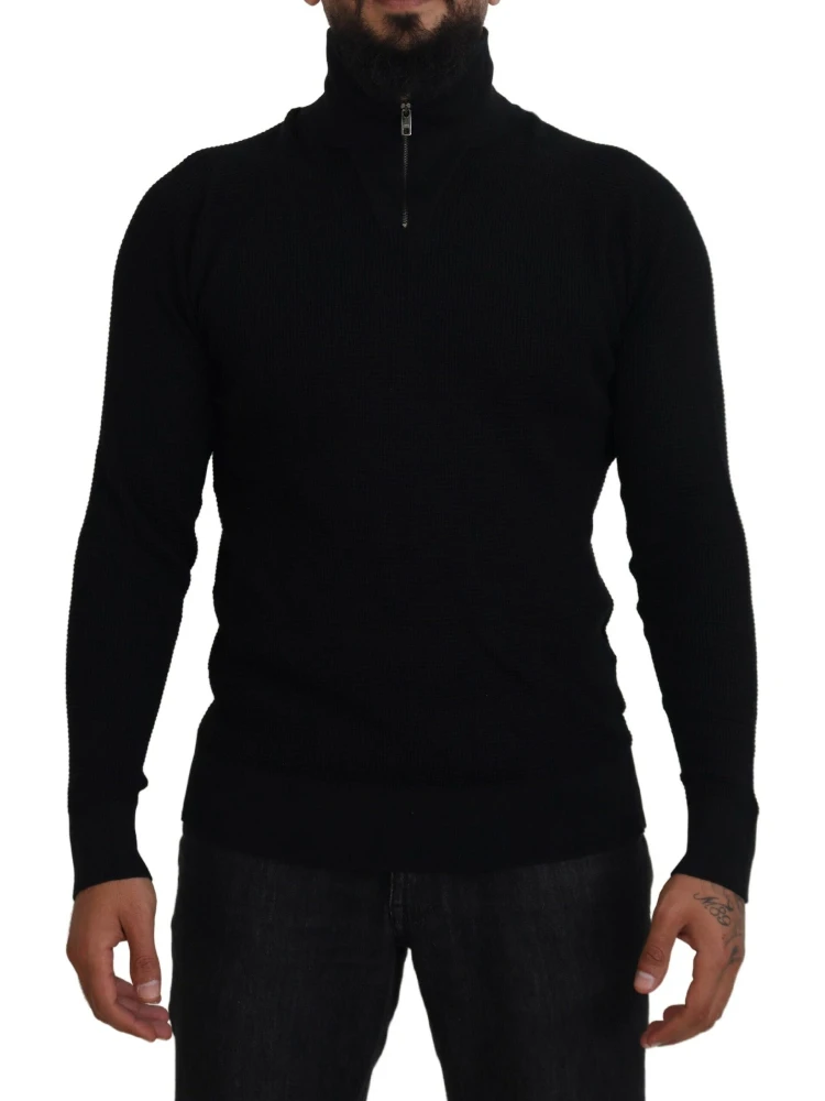 Black Silk Turtle Neck Pullover Sweater