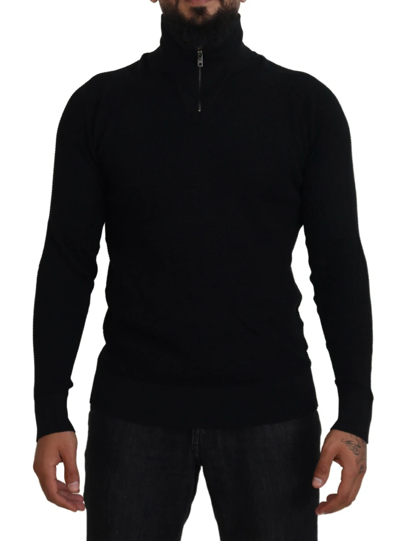 Black Silk Turtle Neck Pullover Sweater