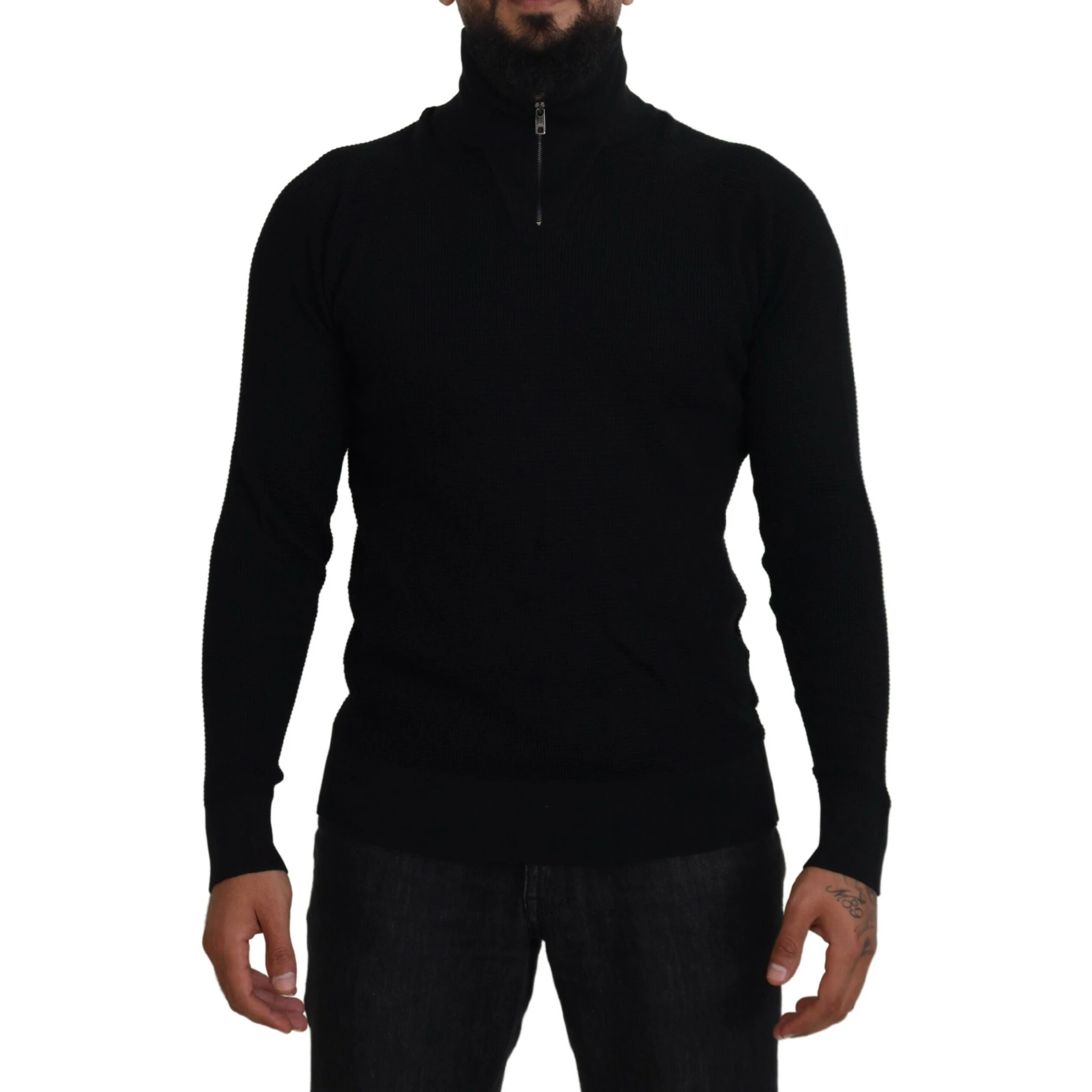 Black Silk Turtle Neck Pullover Sweater