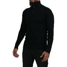Black Silk Turtle Neck Pullover Sweater