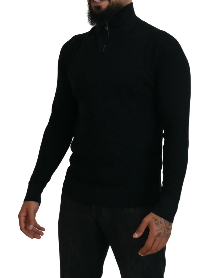 Black Silk Turtle Neck Pullover Sweater
