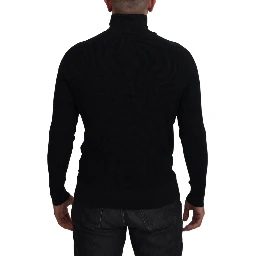 Black Silk Turtle Neck Pullover Sweater