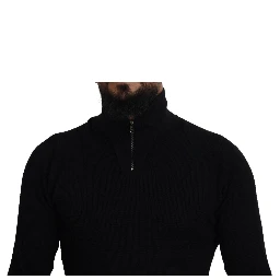 Black Silk Turtle Neck Pullover Sweater