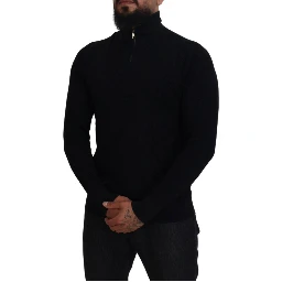 Black Silk Turtle Neck Pullover Sweater