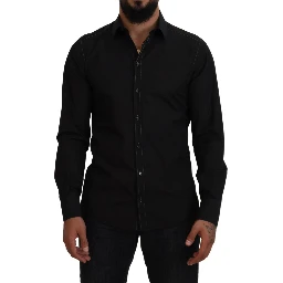 Black Cotton Collared Long Sleeve GOLD Shirt