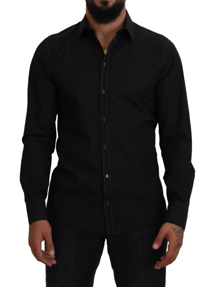 Black Cotton Collared Long Sleeve GOLD Shirt