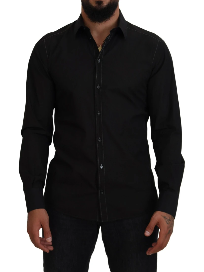 Black Cotton Collared Long Sleeve GOLD Shirt