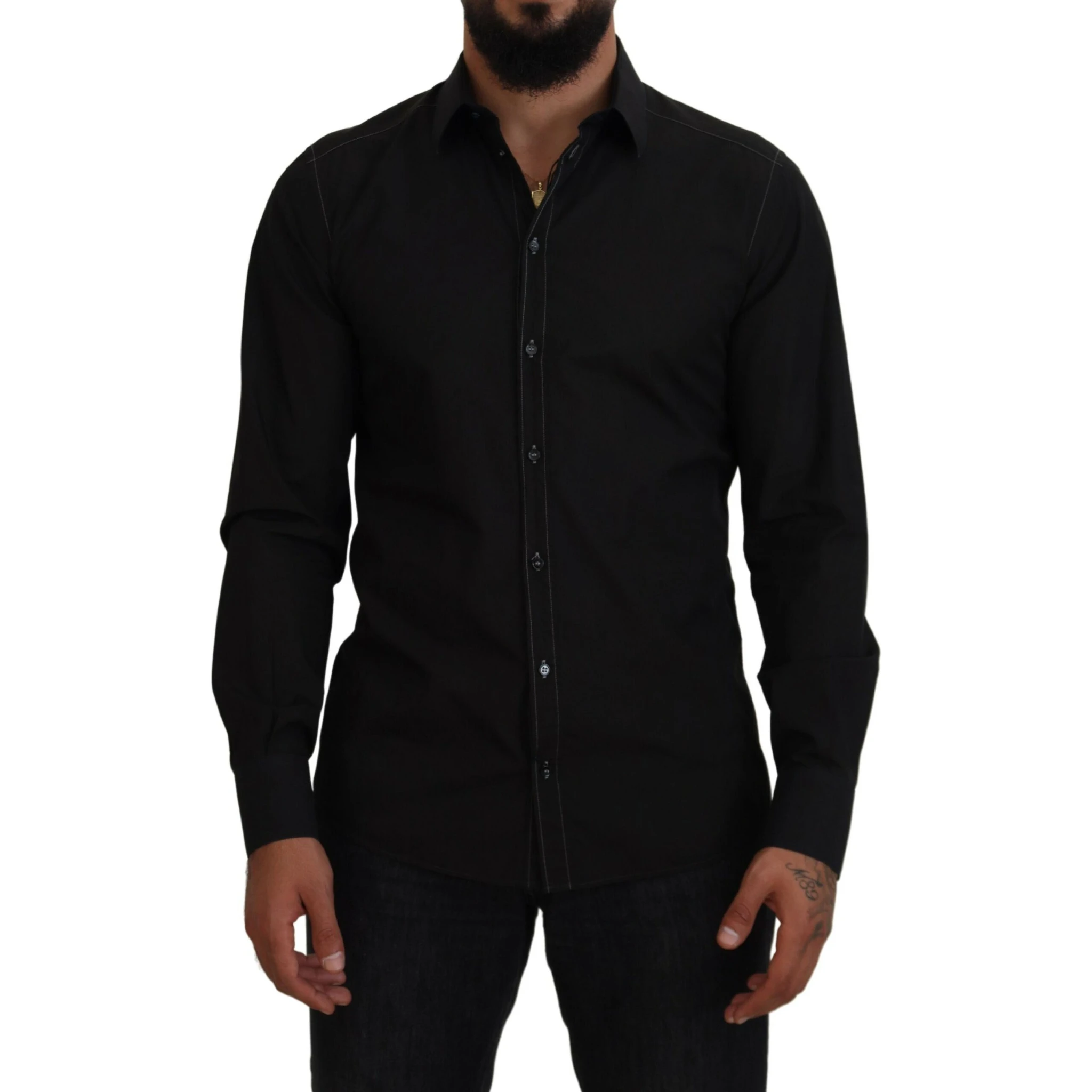 Black Cotton Collared Long Sleeve GOLD Shirt