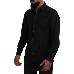 Black Cotton Collared Long Sleeve GOLD Shirt