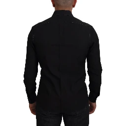 Black Cotton Collared Long Sleeve GOLD Shirt