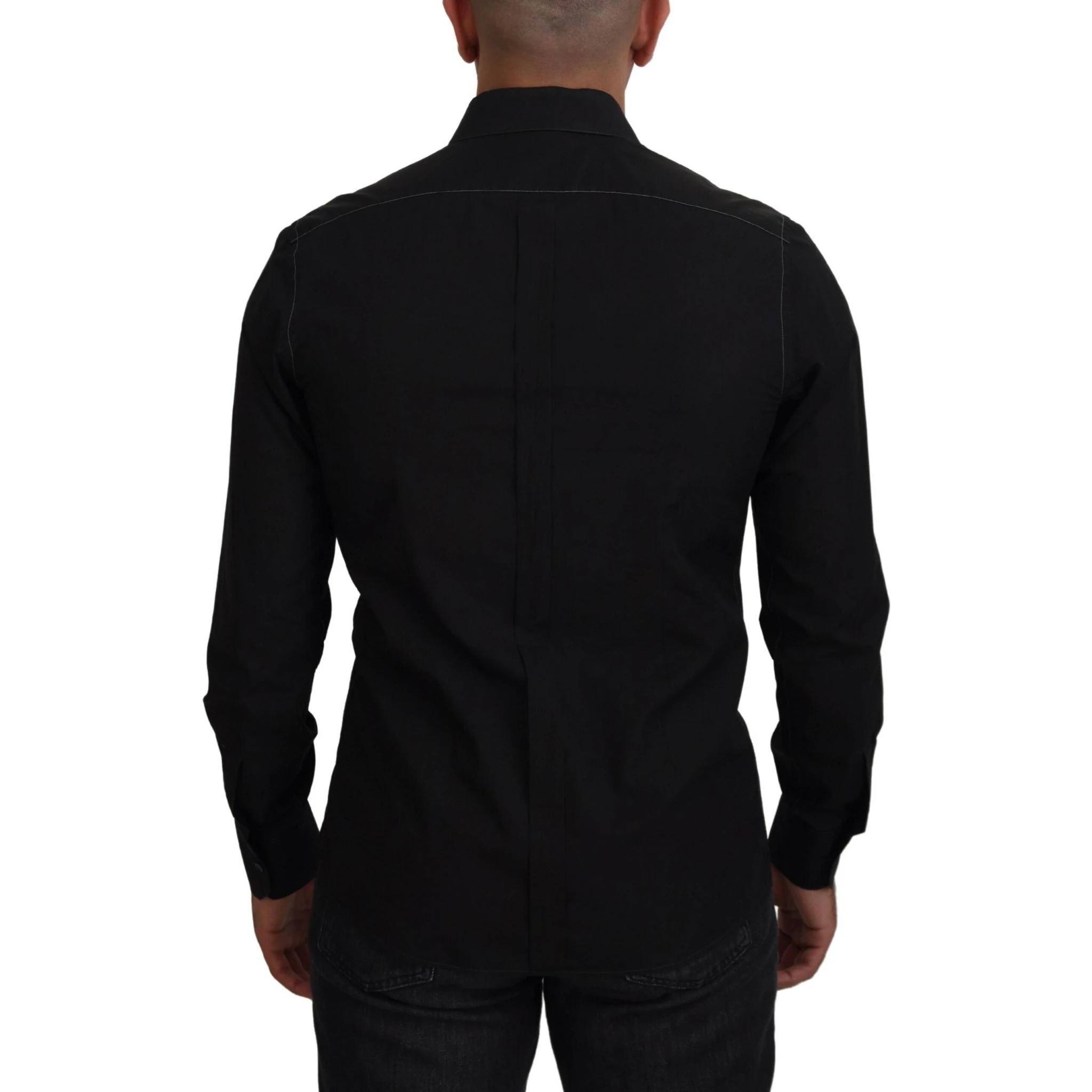 Black Cotton Collared Long Sleeve GOLD Shirt