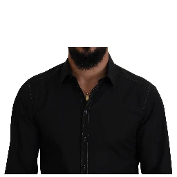 Black Cotton Collared Long Sleeve GOLD Shirt