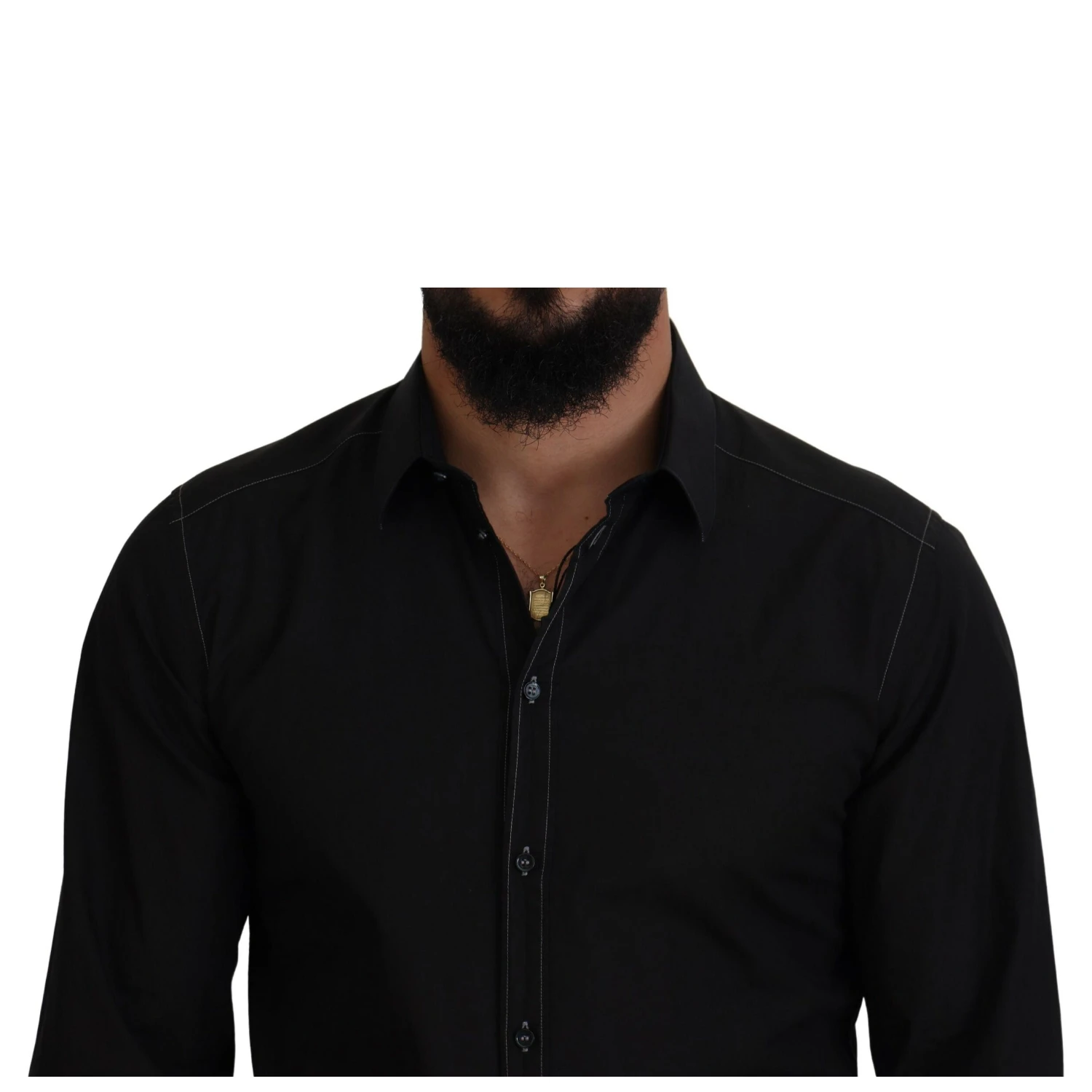 Black Cotton Collared Long Sleeve GOLD Shirt