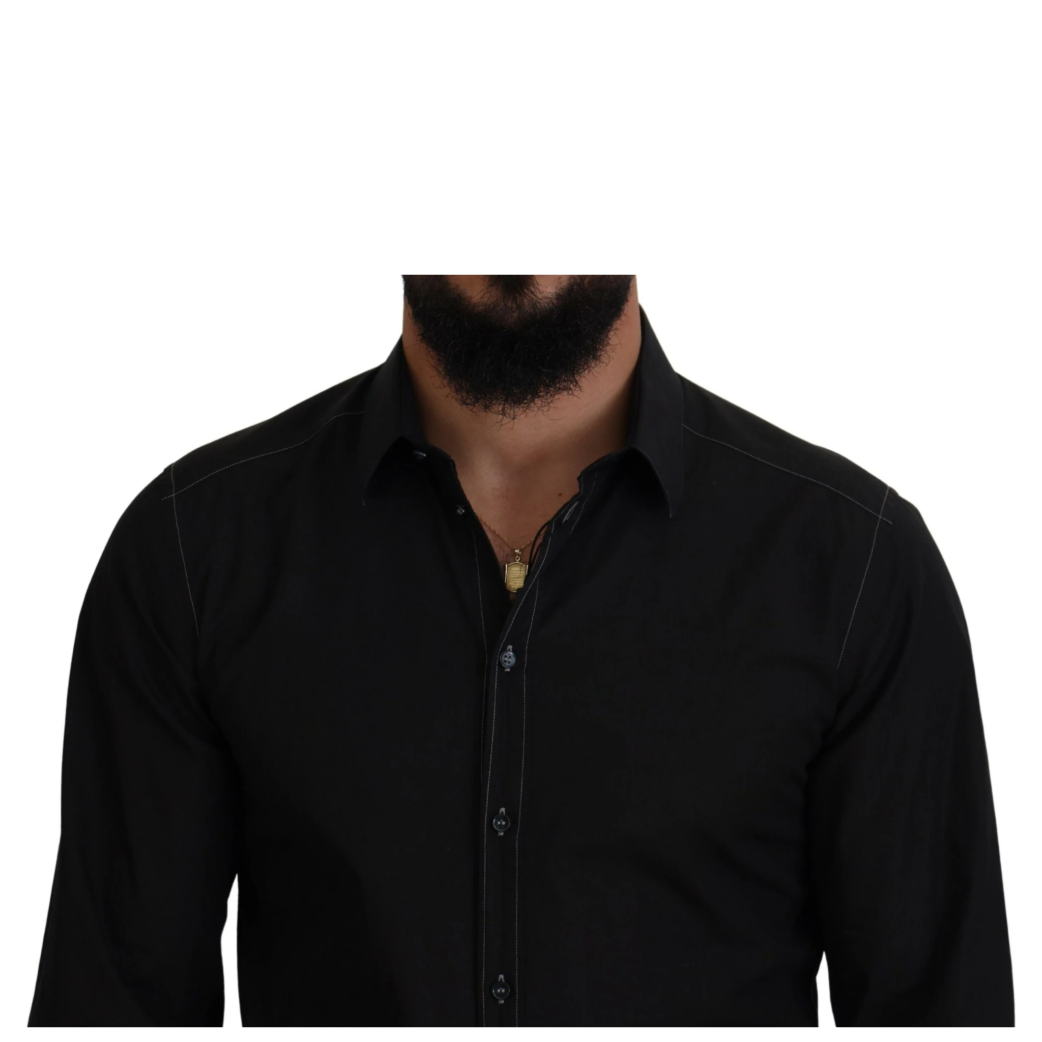 Black Cotton Collared Long Sleeve GOLD Shirt