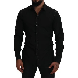 Black Cotton Collared Long Sleeve GOLD Shirt