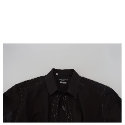 Black Cotton Collared Long Sleeve GOLD Shirt