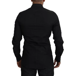 Black Floral Embroidery Men Long Sleeves GOLD Shirt