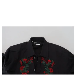 Black Floral Embroidery Men Long Sleeves GOLD Shirt