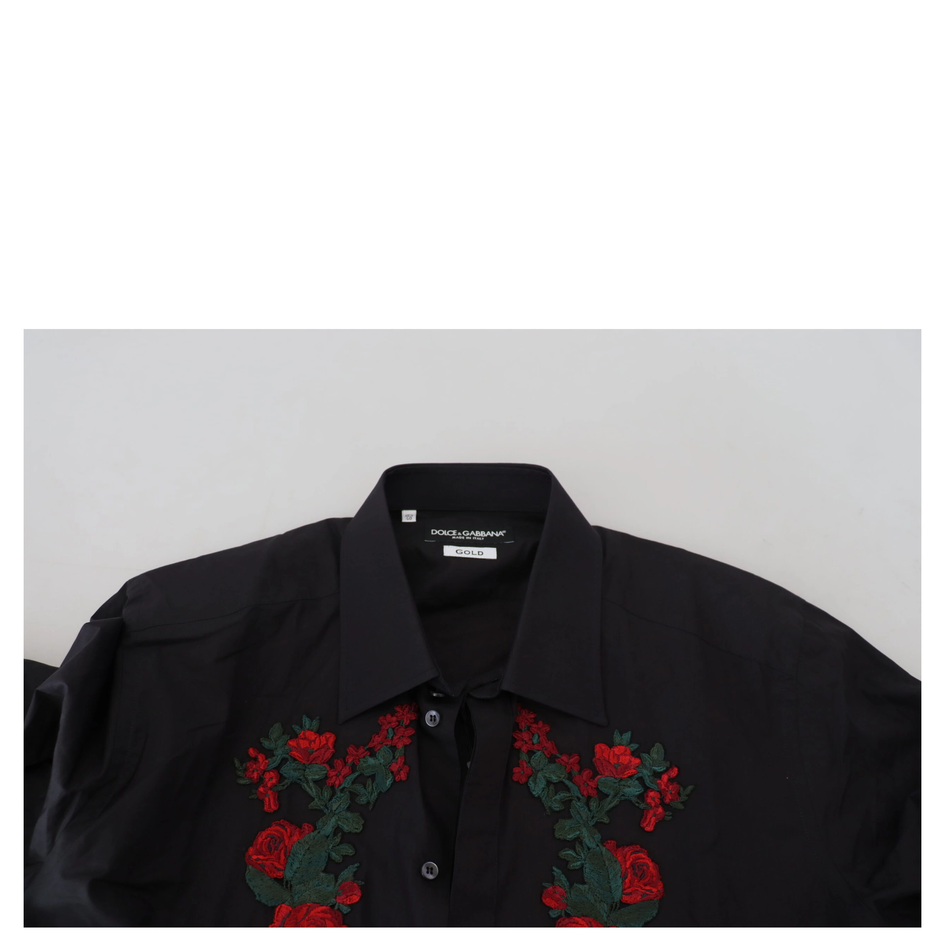 Black Floral Embroidery Men Long Sleeves GOLD Shirt