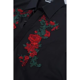 Black Floral Embroidery Men Long Sleeves GOLD Shirt