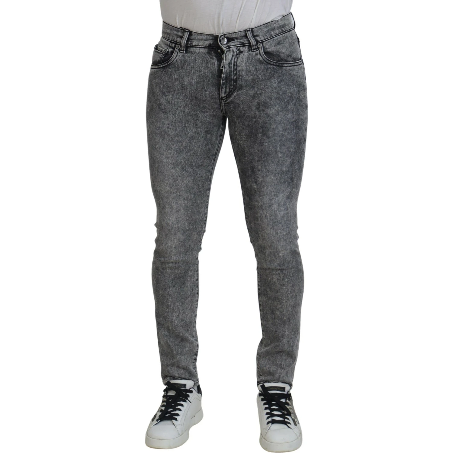 Grey Washed Cotton Slim Fit Men Denim Jeans