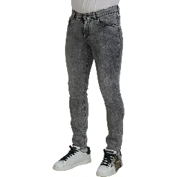 Grey Washed Cotton Slim Fit Men Denim Jeans