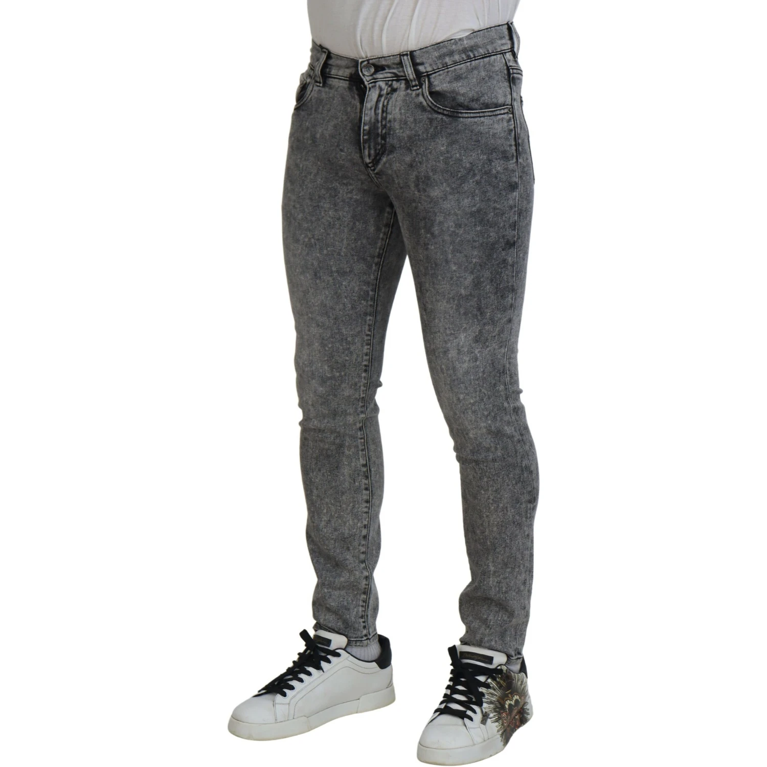 Grey Washed Cotton Slim Fit Men Denim Jeans