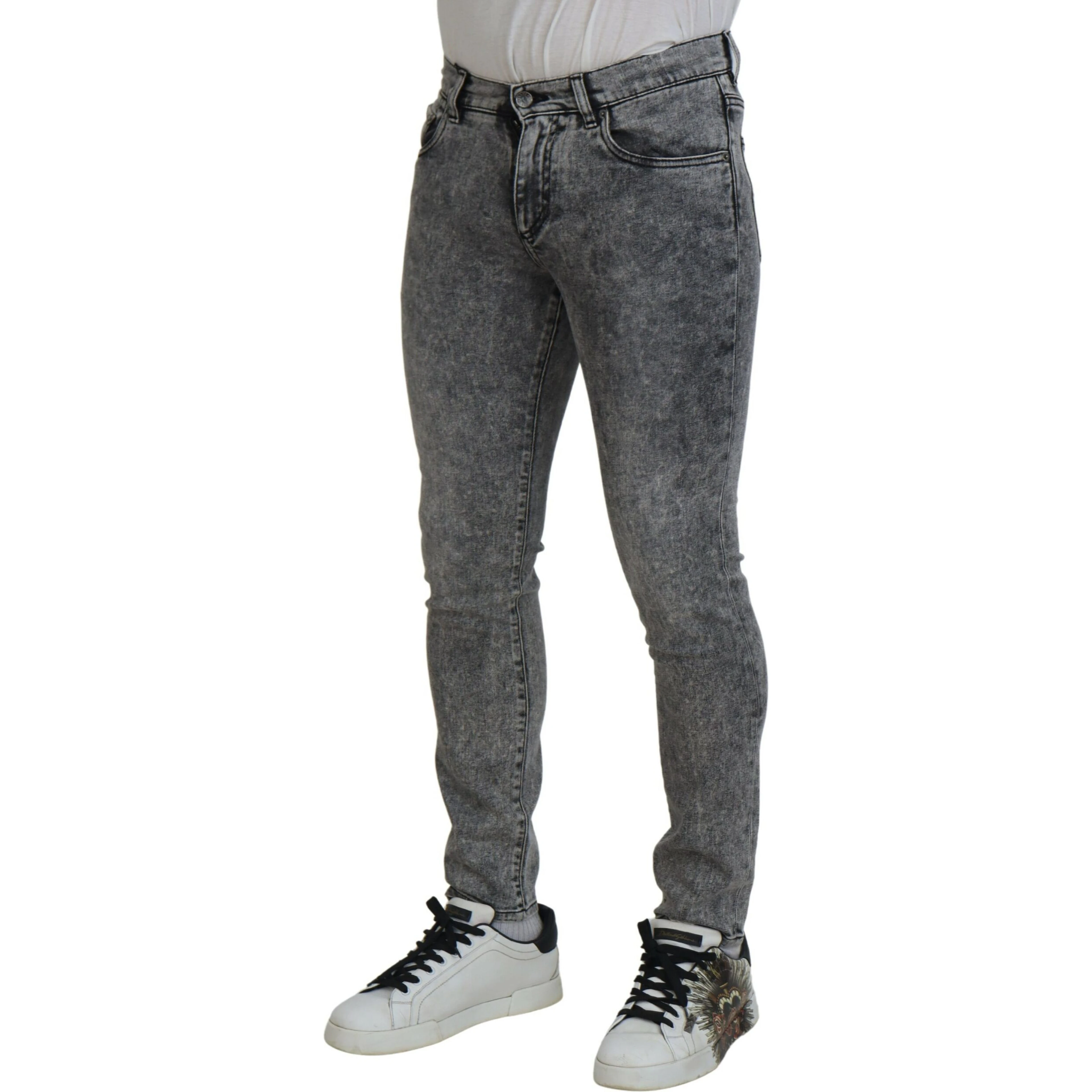 Grey Washed Cotton Slim Fit Men Denim Jeans