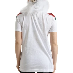 White Cotton Christmas Sequin Fur T-shirt