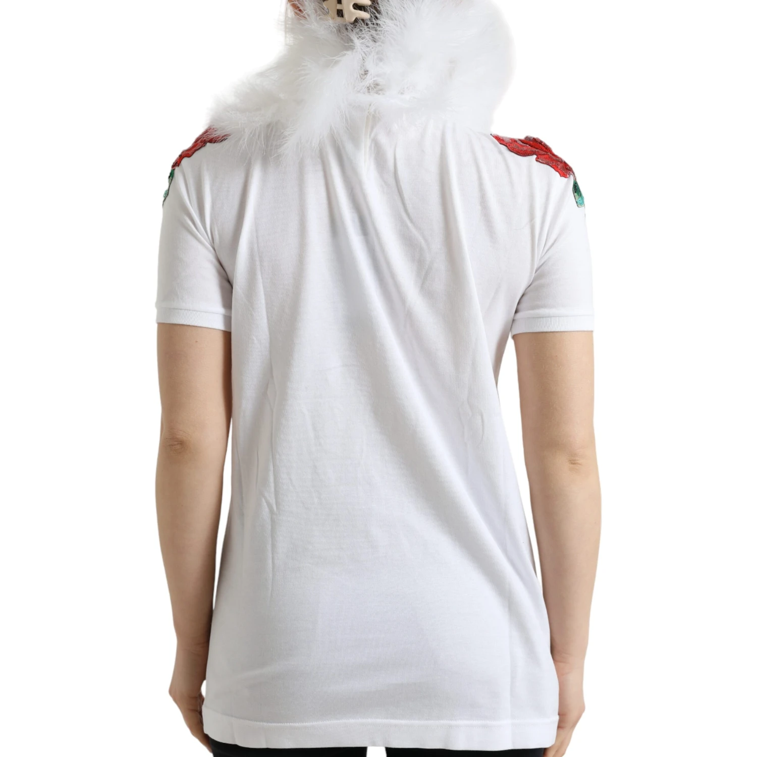 White Cotton Christmas Sequin Fur T-shirt