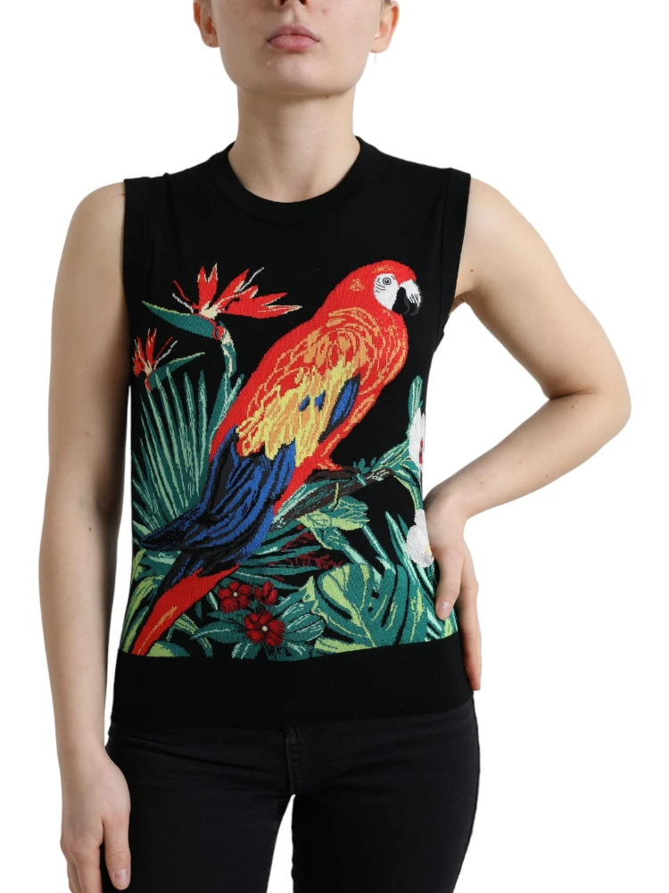 Black Bird Wool Knit Sleeveless Tank T-shirt