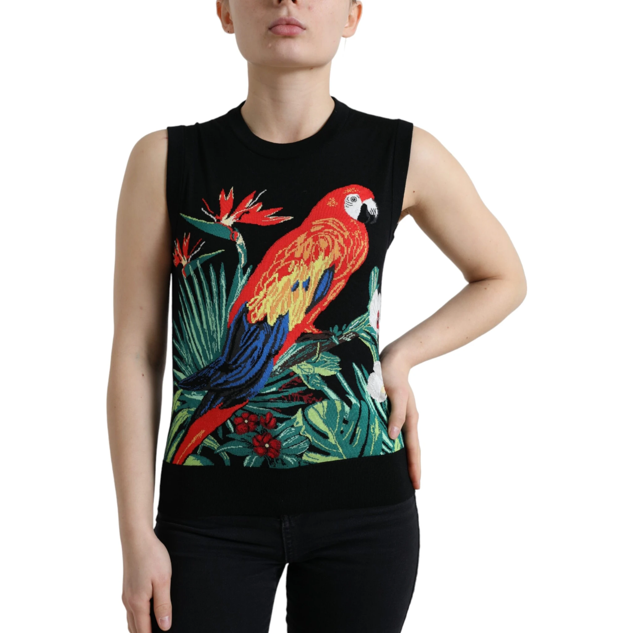 Black Bird Wool Knit Sleeveless Tank T-shirt