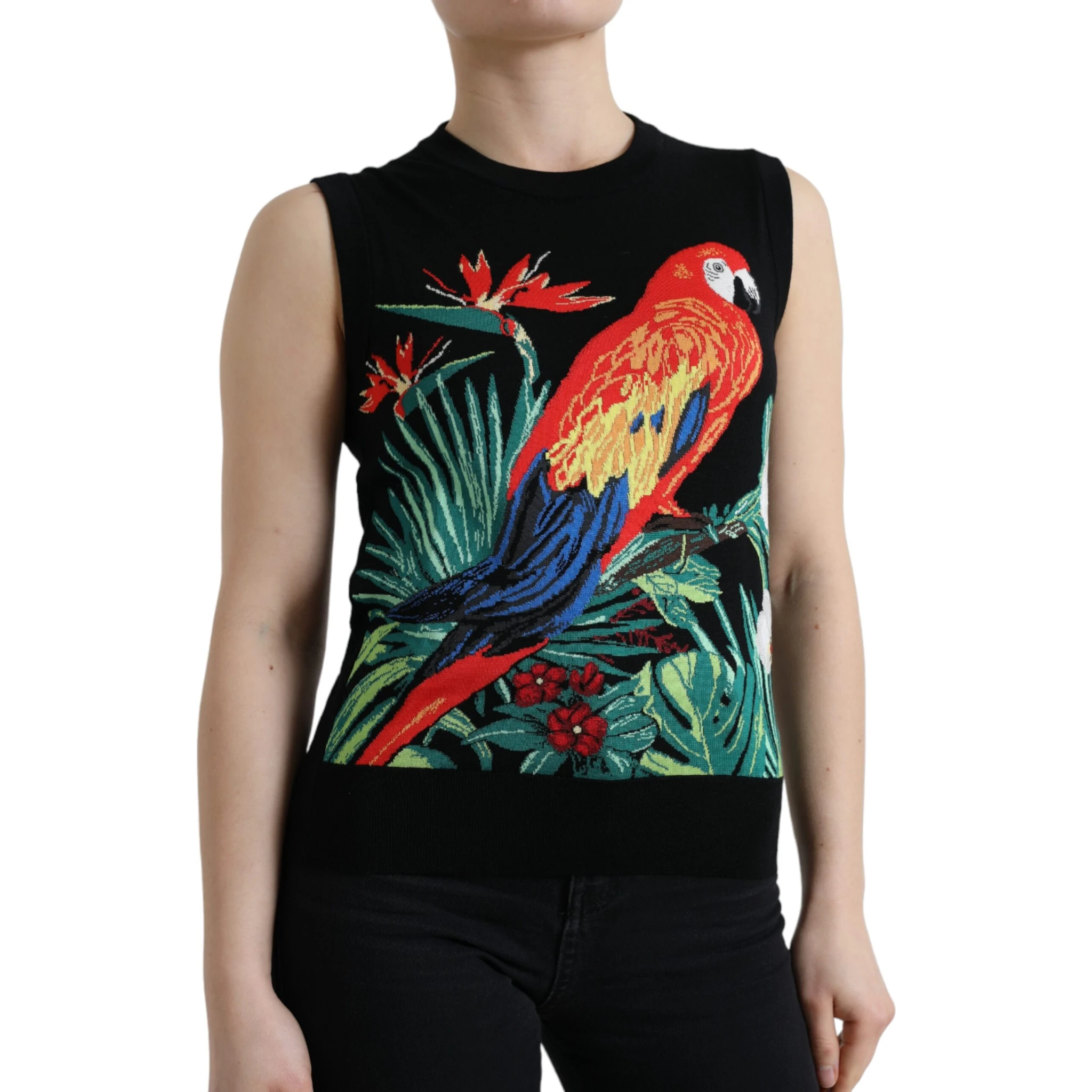 Black Bird Wool Knit Sleeveless Tank T-shirt