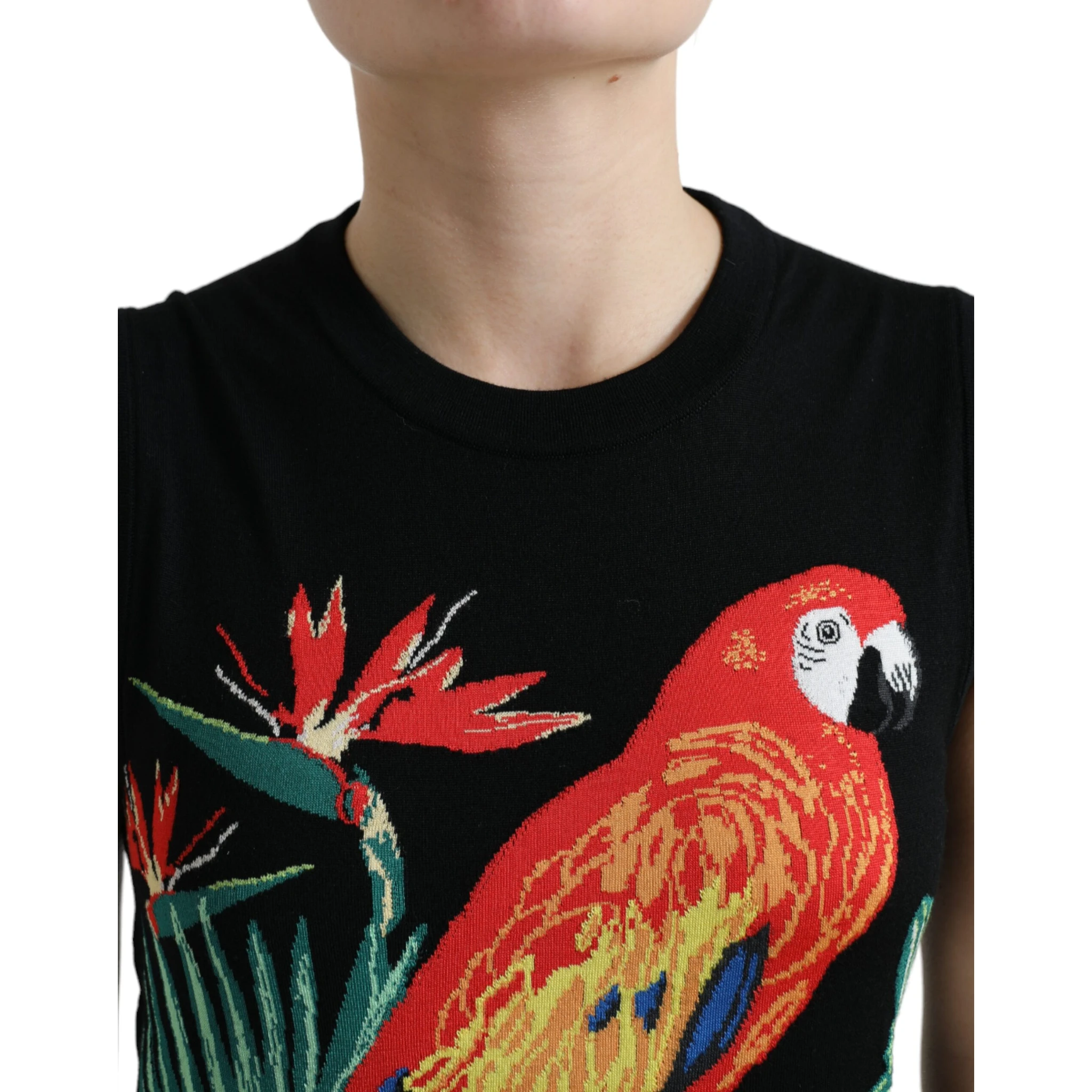 Black Bird Wool Knit Sleeveless Tank T-shirt