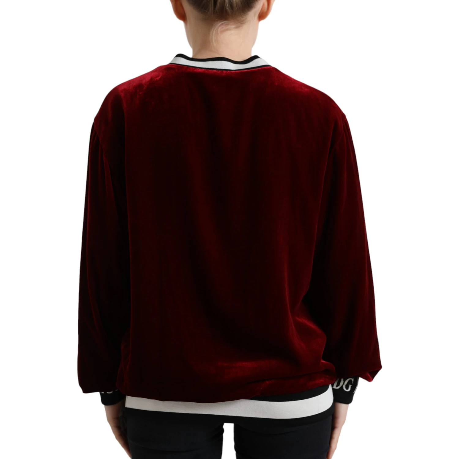 Bordeaux Velvet Crew Neck Pullover Sweater
