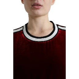 Bordeaux Velvet Crew Neck Pullover Sweater
