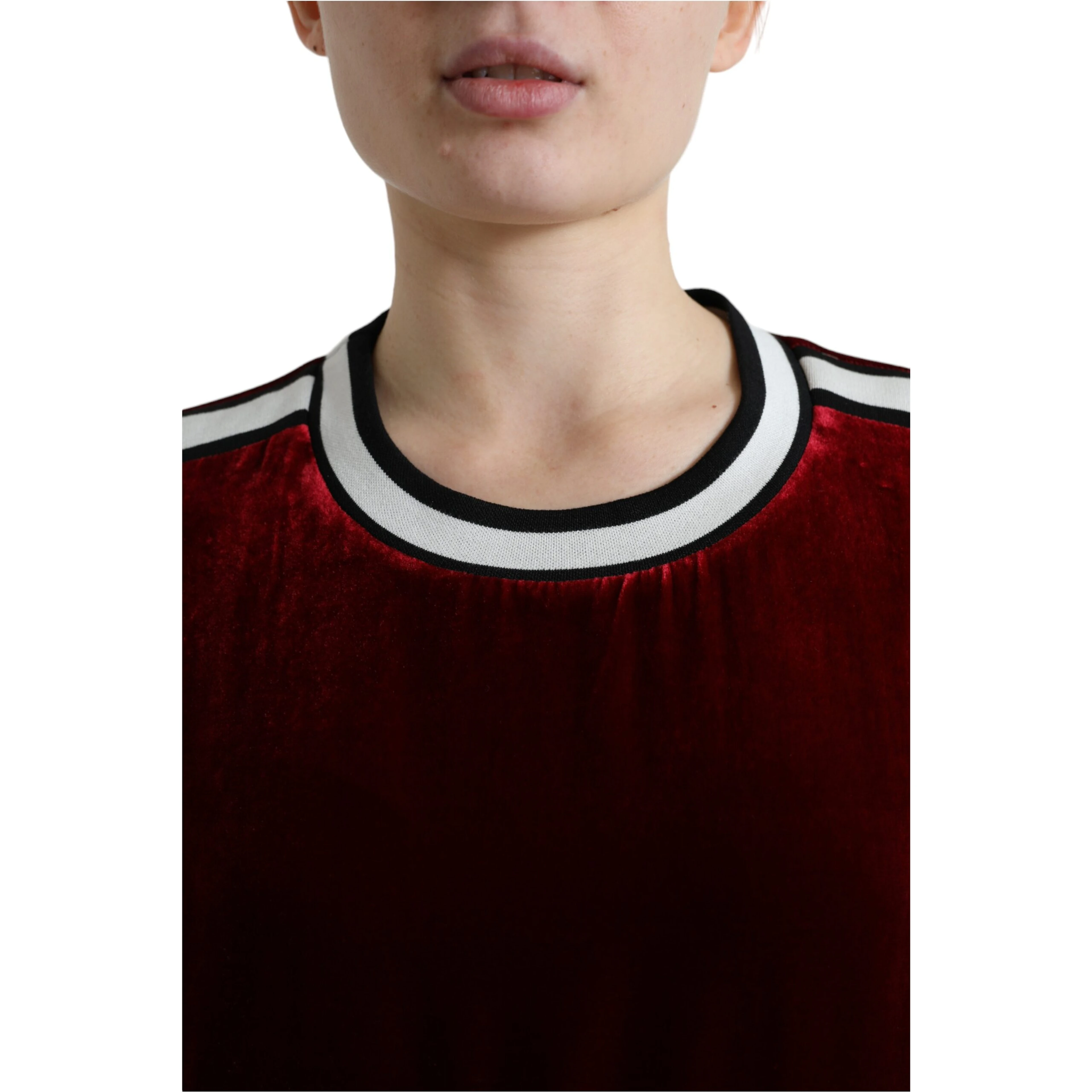 Bordeaux Velvet Crew Neck Pullover Sweater