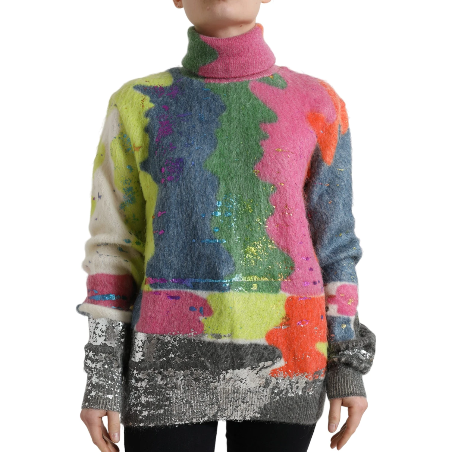 Multicolor Mohair Turtleneck Pullover Sweater