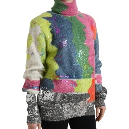 Multicolor Mohair Turtleneck Pullover Sweater