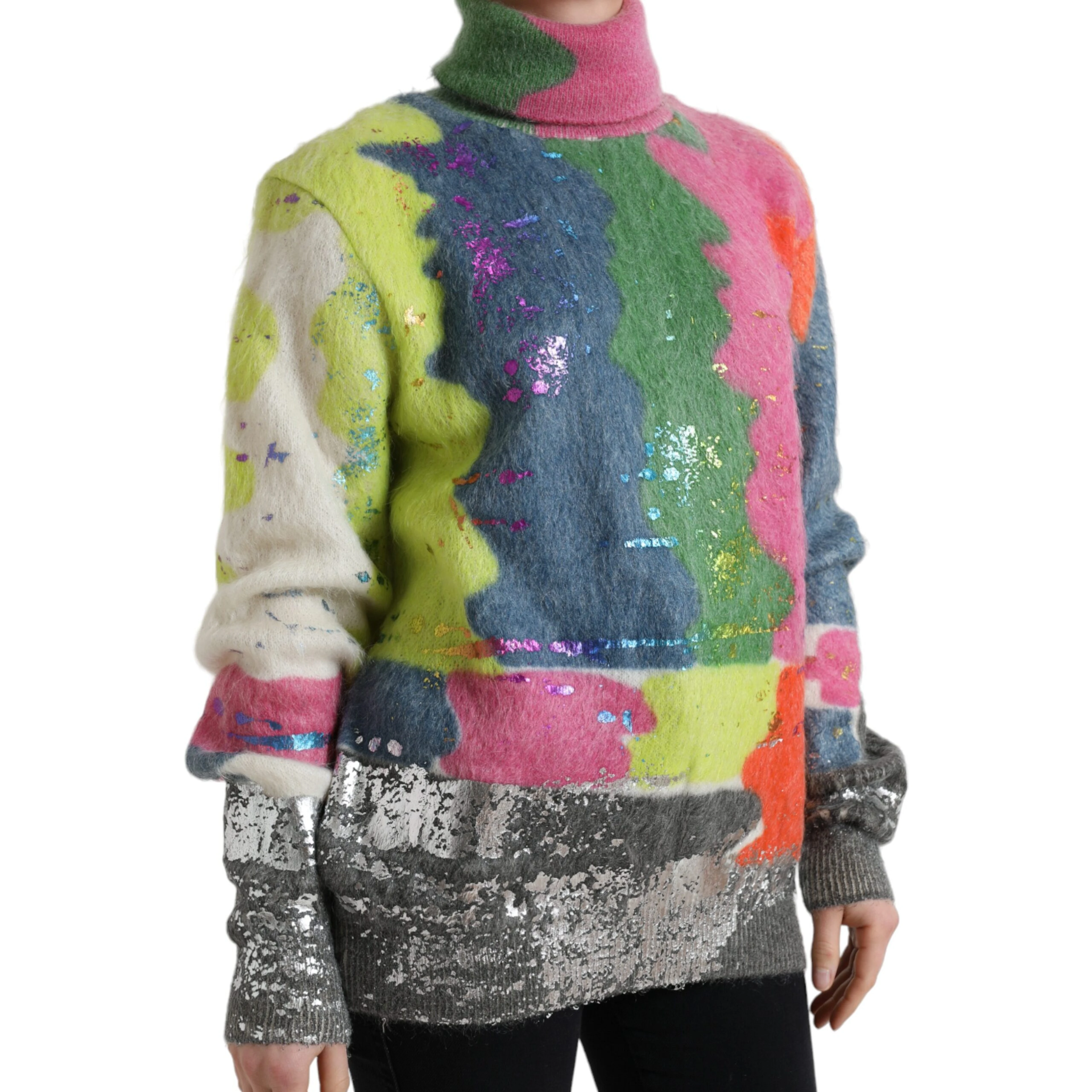 Multicolor Mohair Turtleneck Pullover Sweater
