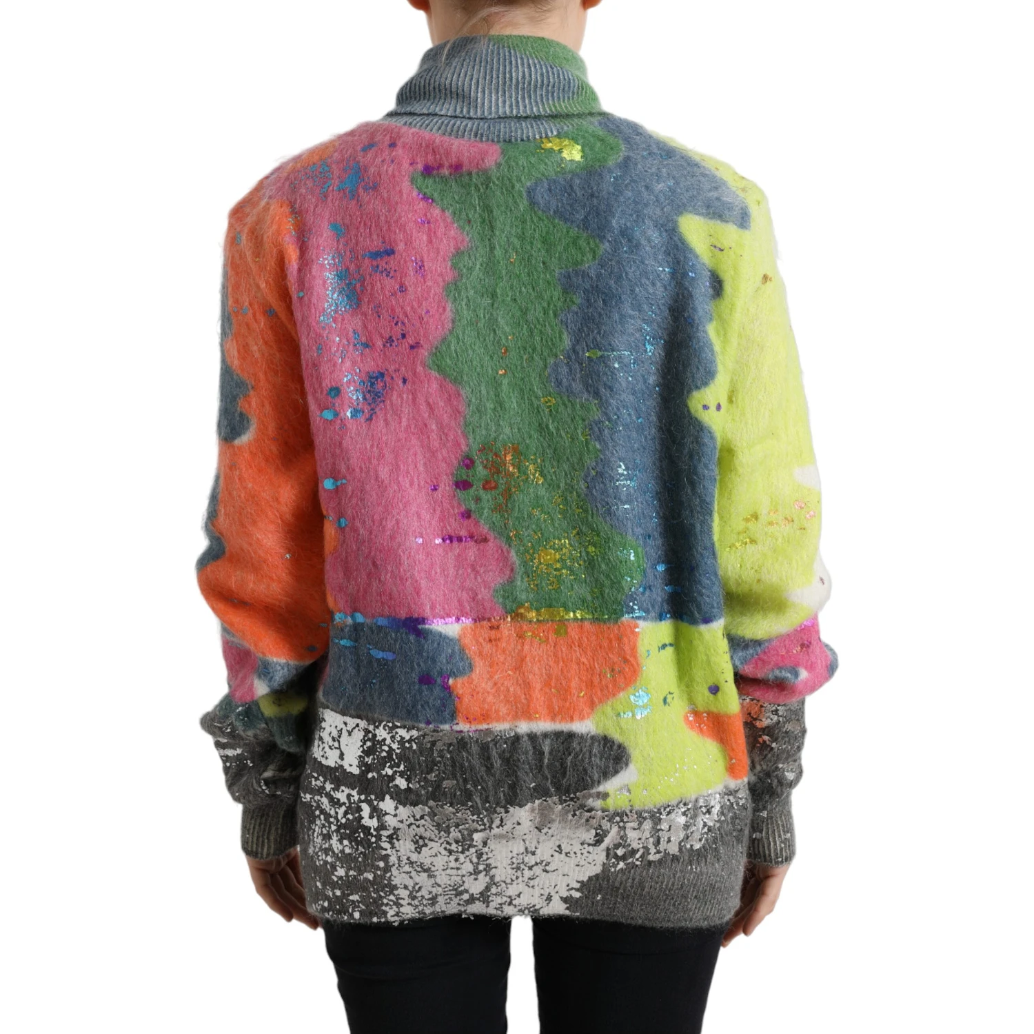 Multicolor Mohair Turtleneck Pullover Sweater