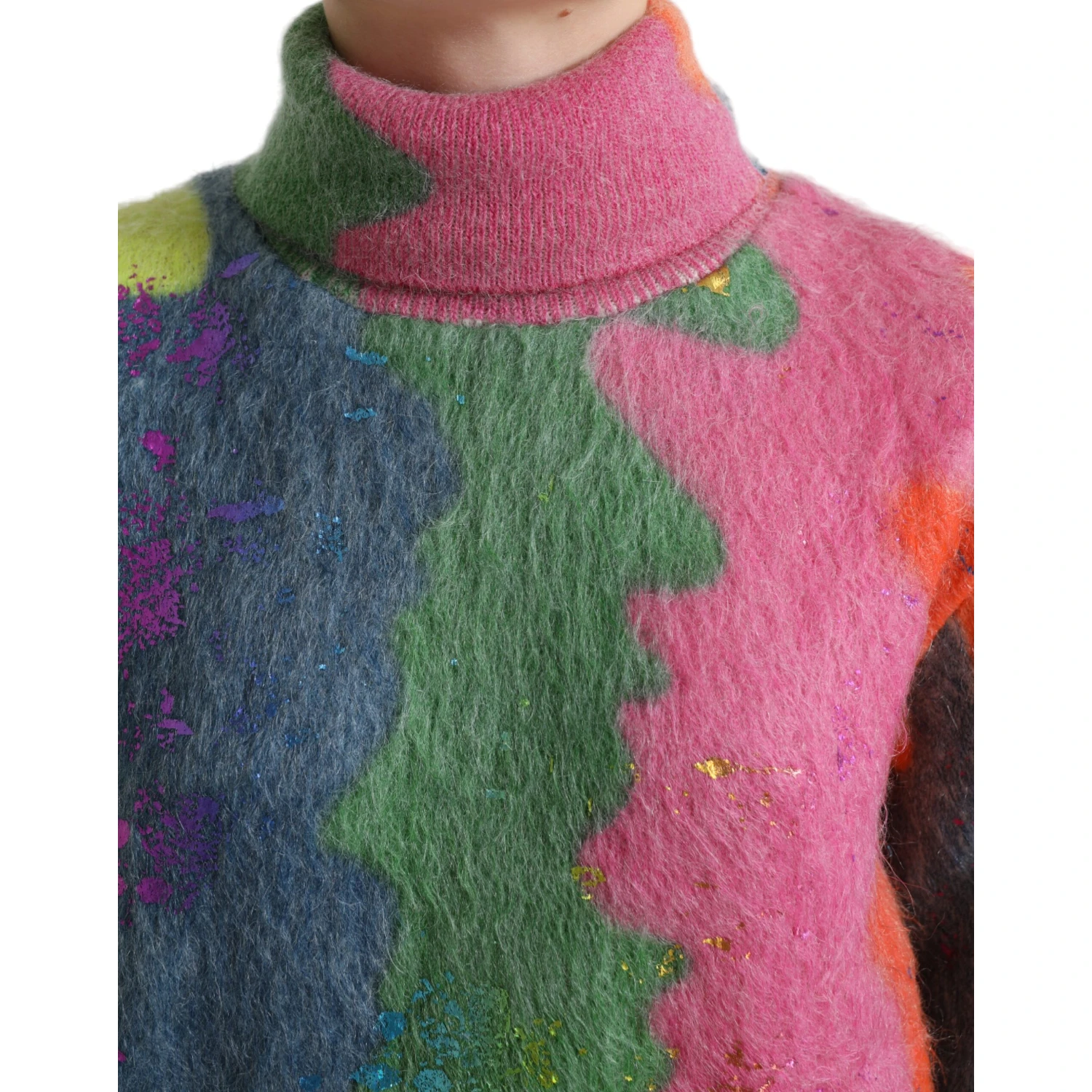Multicolor Mohair Turtleneck Pullover Sweater