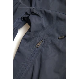 Blue Hooded Logo Polyester Full Zip Sweater