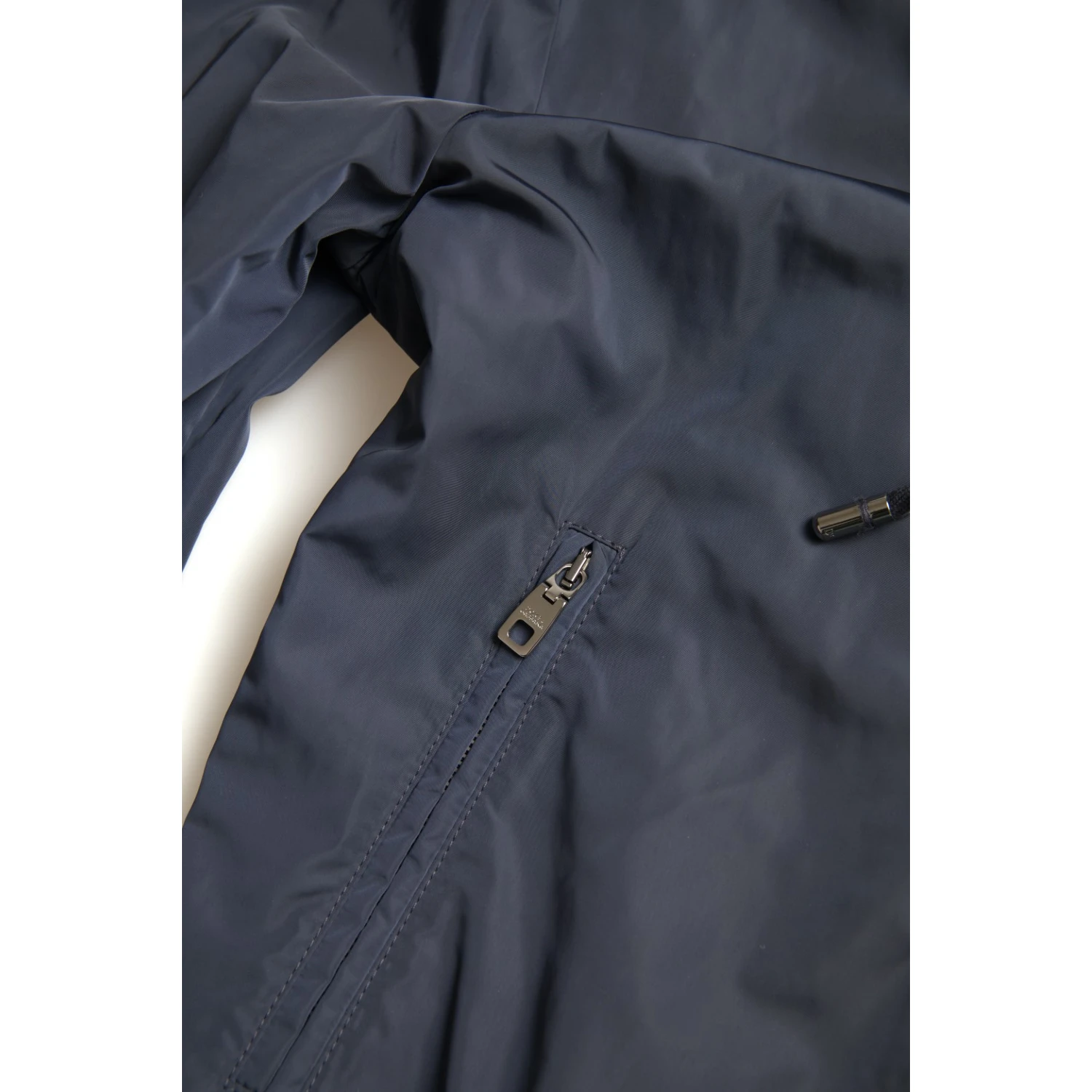Blue Hooded Logo Polyester Full Zip Sweater